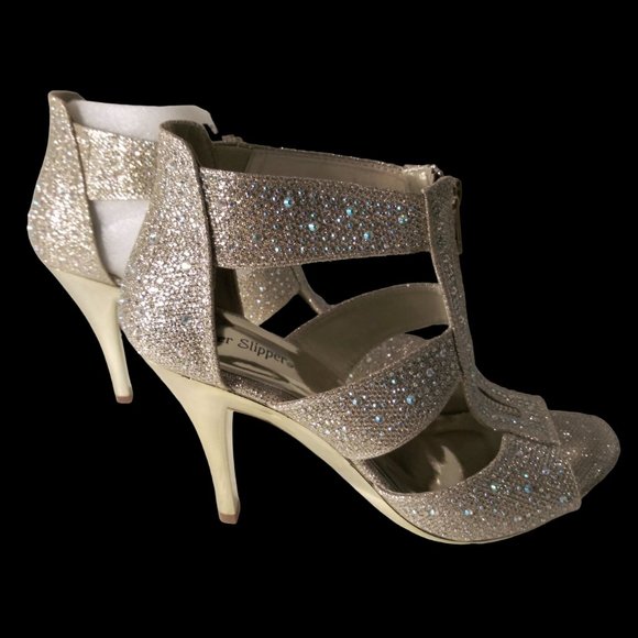 Gold Rhinestone Pumps Size 9M, Rhinestone Sparkle Open Toe Heels, Peep Toe Heels - Picture 1 of 13